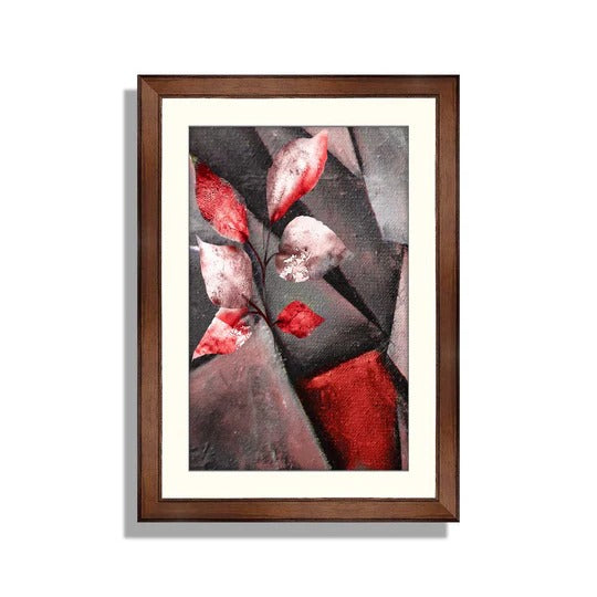 Abstract Floral Wall Frame – Modern Red Leaf Art